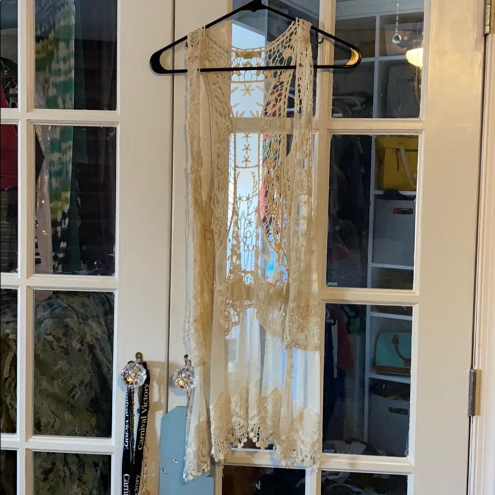 Lace and sheer long vest